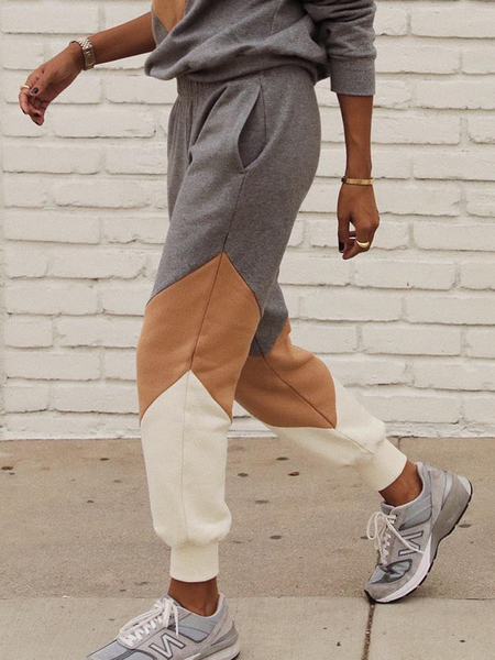 

Elegant Color Block Loose Sweatpants & Joggers, Gray, Pants