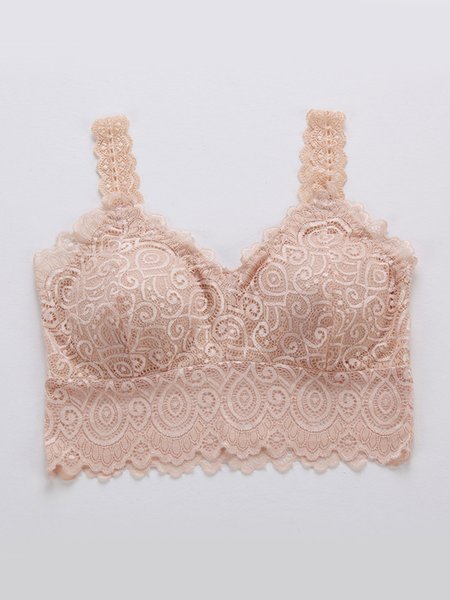 

Sexy Lace Tank Top Underwear Wireless Bra, Apricot, Wireless