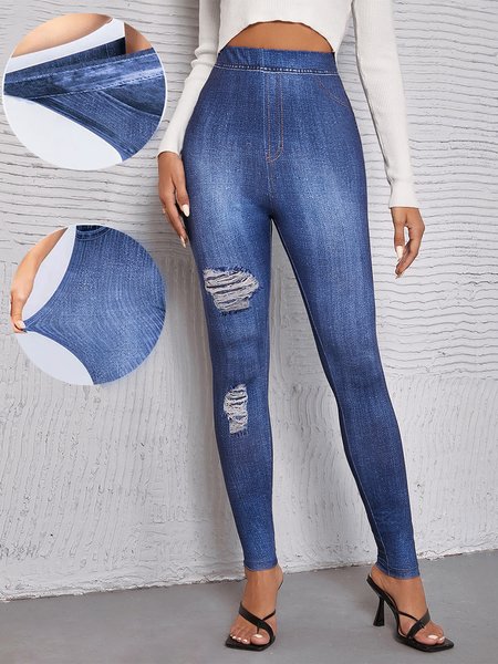 

Tight Casual Plain Leggings, Blue, Leggings