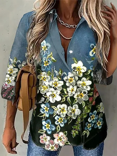 

Floral Shirt Collar Casual Blouse, Multicolor, Shirts & Blouses