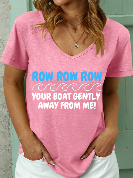 

Lilicloth X Kat8lyst Row Your Boat Women's V Neck T-Shirt, Pink, T-shirts