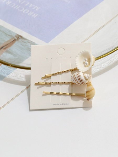 3Pcs Boho Style Pearl Shell Barrette Hair Accessories Set Beach Vacation Jewelry, Color4, Women Hair Accessories