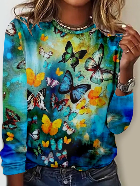 

Women's Art Print Butterfly Regular Fit Casual Shirt, As picture, Long sleeves