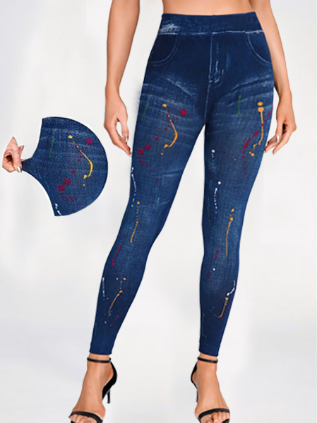 

Polka Dots Casual Regular Fit Leggings, Blue, Leggings