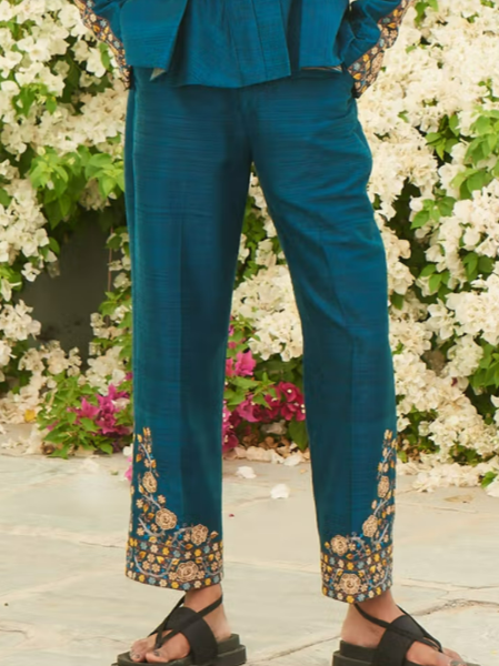 

Casual Loose Floral Pants, Blue, Pants
