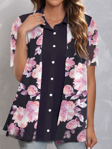 

Casual Loose Shirt Collar Floral Blouse, Multicolor, Shirts & Blouses