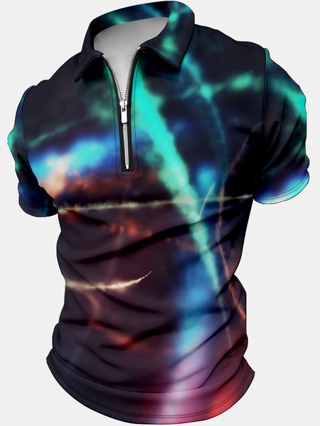

Men's Art Print Regular Fit Abstract Stripes Casual Polo Collar Polo Shirt, As picture, T-shirts