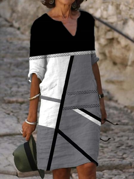 

Color Block Loose Casual Dress, Black, Dresses