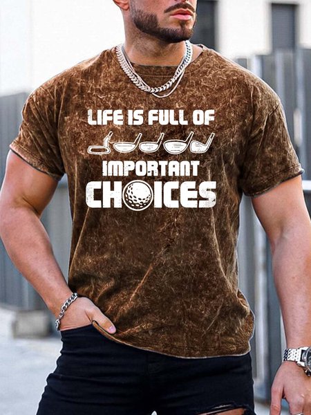 

Men’s Life Is full Of Important Choices Text Letters Casual Regular Fit Crew Neck T-Shirt, Brown, T-shirts