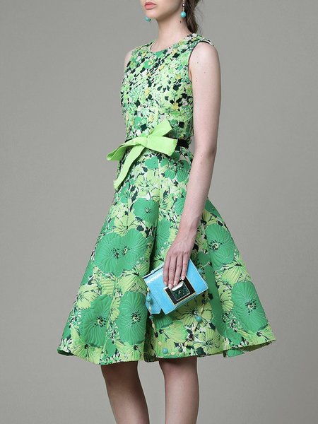 

Daily Crew Neck Floral Elegant Regular Fit Dress, Green, Mini Dresses