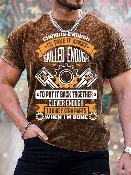 

Men's Curious Enough To Take It Apart Skilled Enough To Put It Back Together Funny Graphic Tie-Dye Printing Casual Crew Neck Text Letters T-Shirt, Brown, T-shirts