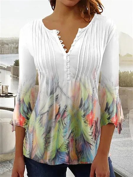 

Ombre Elegant Ruffled Sleeves Shirt, Multicolor, Shirts & Blouses