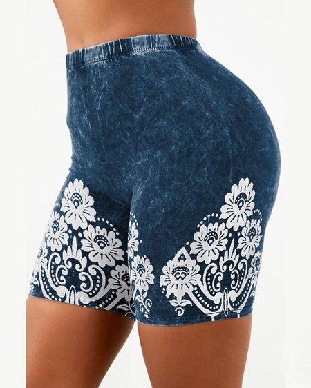 

Casual Ethnic Tight Denim Shorts, Dark blue, Shorts