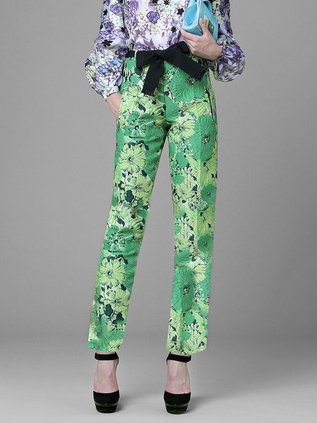 

Green Regular Fit Floral Elegant Fashion Pants, Pants