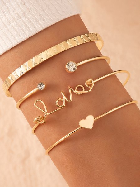 

Boho Love Alphabet Heart Pattern Layered Bracelet Everyday Holiday Jewelry, Golden, Bracelets