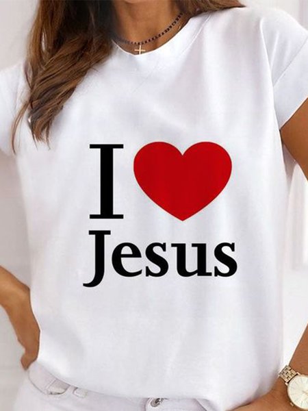 

Text Letters I Love Jesus Casual T-Shirt, White, T-Shirts
