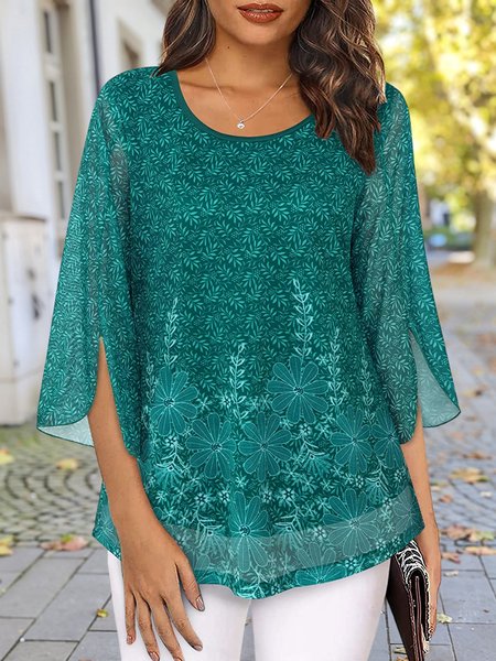 

Regular Fit Casual Floral Crew Neck Shirt, Multicolor, Shirts & Blouses