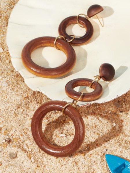 

Boho Wooden Geometric Drop Earrings Beach Vacation Jewelry, Brown, Earrings