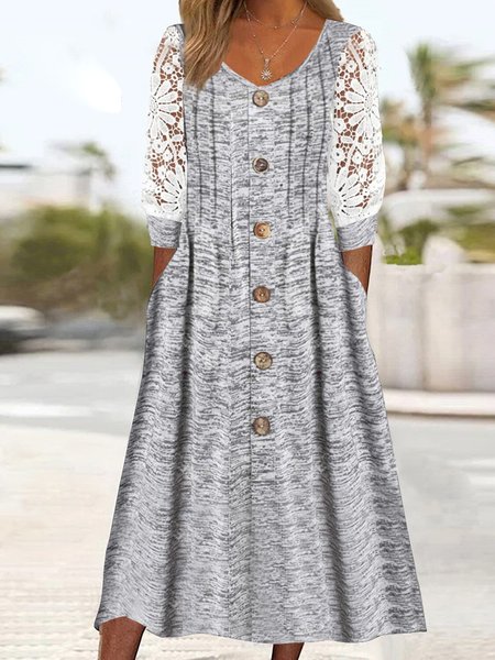 

Casual Plain V Neck Regular Fit Dress, Gray, Dresses