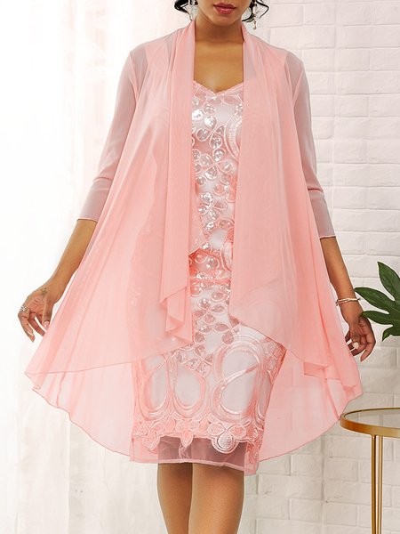 

Regular Fit Elegant Lace Plain Two-Piece Set, Pink, Formal Dresses