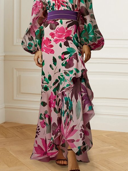 

Regular Fit Elegant Floral High Waist Skirt, Flower, Skirts