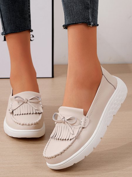 

Bowknot Tassel Moccasin Casual Flats, Beige, Flats