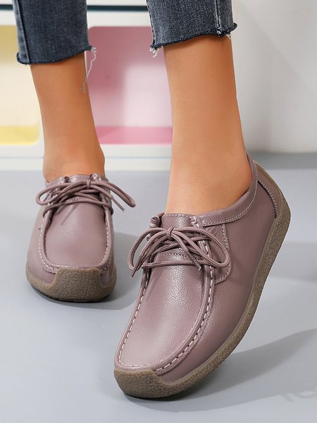 

Cowhide Lace-Up Comfortable Soft Flats, Cameo, Flats