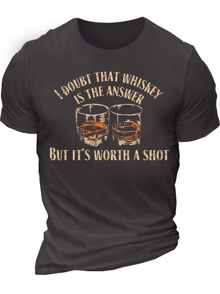 

Men’s I Doubt That Whiskey Is The Answer But It’s Worth A Shot Casual Text Letters T-Shirt, Deep gray, T-shirts