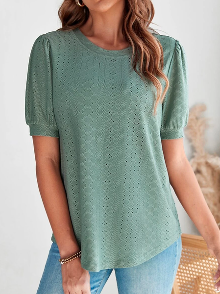 

Loose Plain Crew Neck Casual T-Shirt, Green, T-Shirts