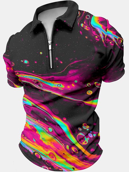 

Men's Art Print Regular Fit Abstract Stripes Casual Polo Collar Polo Shirt, As picture, T-shirts