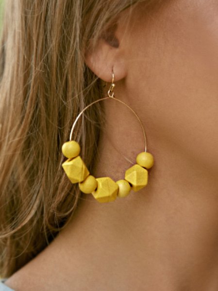 

Bohemia Wooden Irregular Beaded Dangle Earrings Beach Vacation Jewelry, Yellow, Earrings
