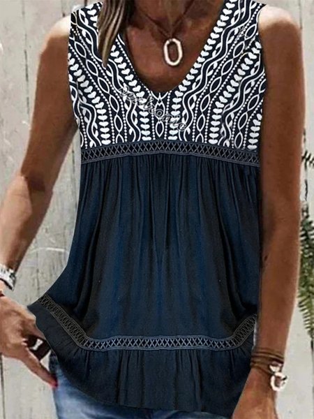 

Ethnic Casual Loose V Neck Shirt, Dark blue, Shirts & Blouses