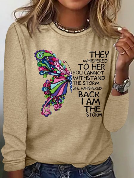 

Women‘s They Whispered To Her Butterfly Print Casual Shirt, Khaki, Long sleeves