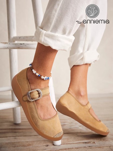 

Casual Khaki Split Joint Canvas Mary Jane Shoes, Flats