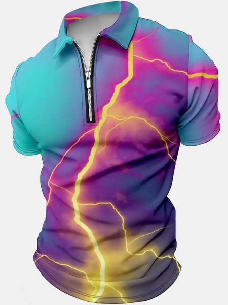 

Men's Art Print Regular Fit Abstract Stripes Casual Polo Collar Polo Shirt, As picture, T-shirts