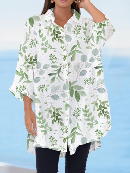 

Loose Floral Shawl Collar Casual Blouse, White, Blouses & Shirts