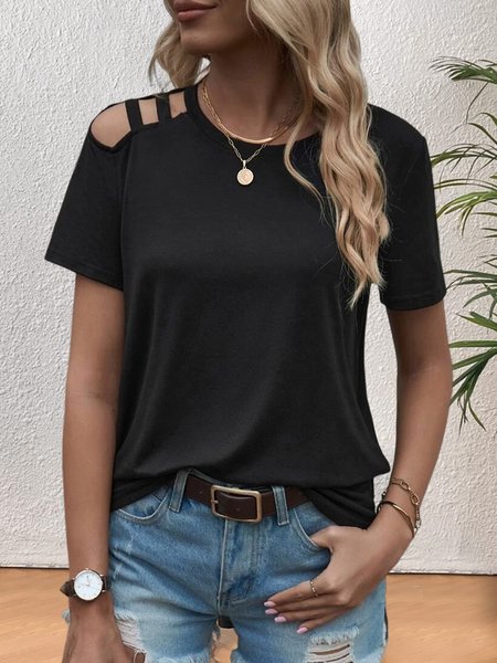 

Plain Loose Crew Neck Casual T-Shirt, Black, T-Shirts