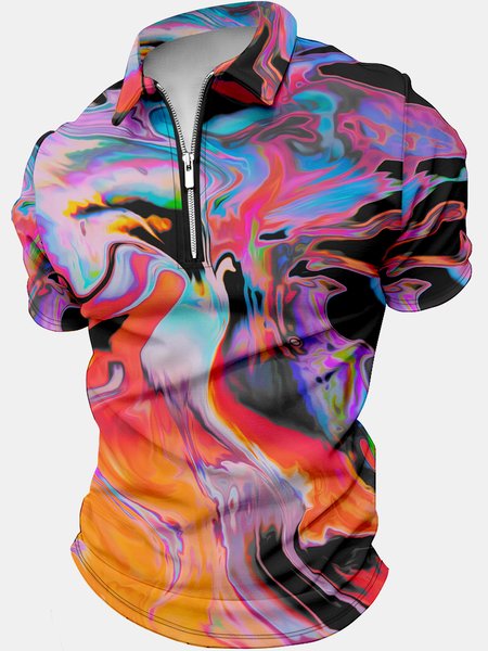 

Men's Art Print Regular Fit Abstract Stripes Casual Polo Collar Polo Shirt, As picture, T-shirts