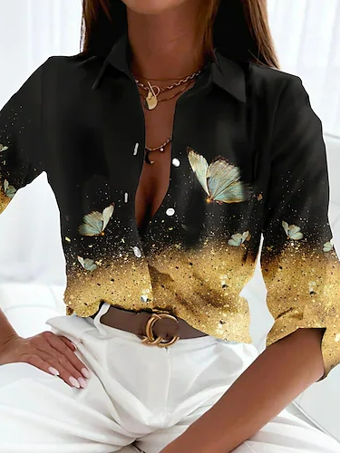 

Butterfly Loose Casual Shirt Collar Blouse, Multicolor, Shirts & Blouses
