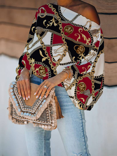 

Loose Asymmetrical Ethnic Urban Long sleeve Blouse, As picture, Blouses and Shirts