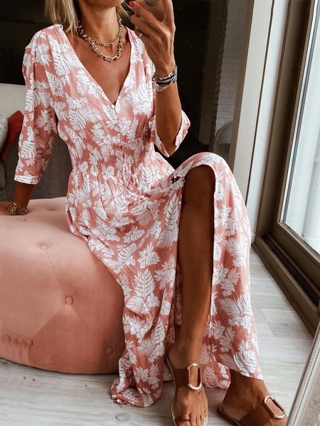 

Vacation V Neck Buttoned Dress, Nudepink, Dresses