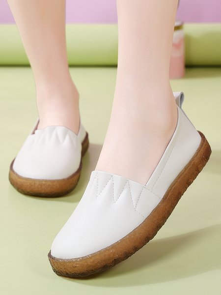 

Solid Calf Leather Wrinkled Design Soft Flats, Off white, Flats