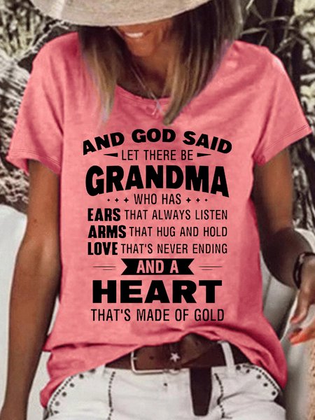 

Women's And God Said funny Letters Loose Cotton-Blend Casual T-Shirt, Red, T-shirts