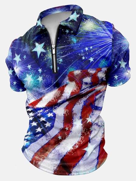 

Men’s America Flag Pattern Polo Collar Casual Regular Fit Polo Shirt, As picture, T-shirts