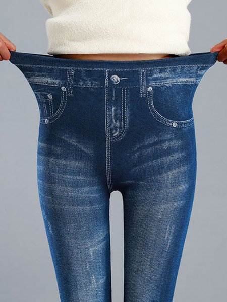 Casual Printing Tight Leggings, Blue, Leggings