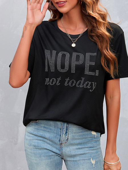 

Loose Text Letters Crew Neck Casual T-Shirt, Black, T-Shirts