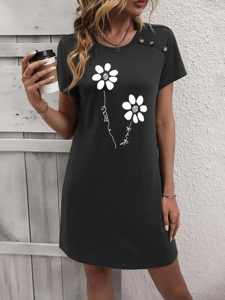 

Relaxed Floral Design Oversized Dress, Black, Dresses