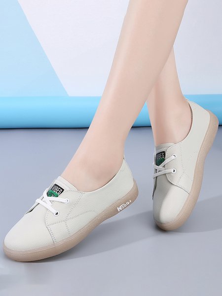 

Cowhide Portable Set of Feet Soft Casual Flats, Beige, Flats