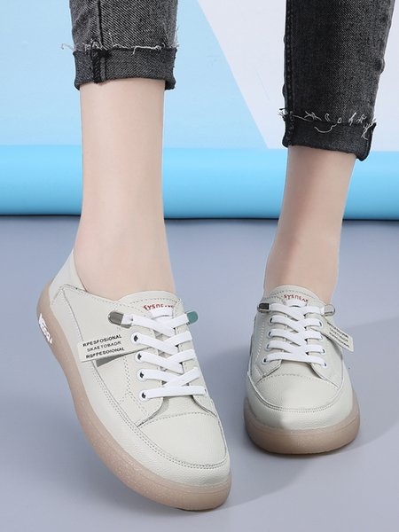 

Cowhide Portable Set of Feet Soft Casual Flats, Beige, Sneakers