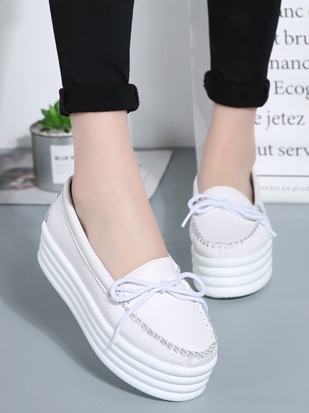 

Cowhide Thick Sole Muffin Casual Shoes, White, Flats